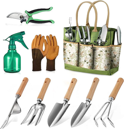 Elevate Your Gardening Experience with Our 9 Piece Heavy Duty Tool Set - Rust-Proof Essentials with Chic Organizer Tote for Effortless Gardening!