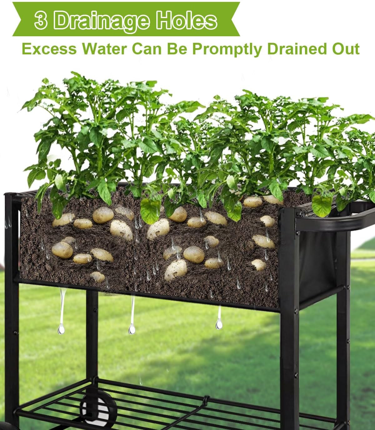 Elevate Your Gardening Game with Our Stylish Black Raised Garden Bed on Wheels - Perfect for Vegetables, Flowers, and Herbs!