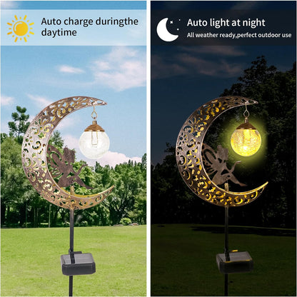 Enchant Your Outdoor Space with Solar Garden Moon Fairy Lights - Waterproof Warm White LED Stake Ornament for Pathway and Patio Decor