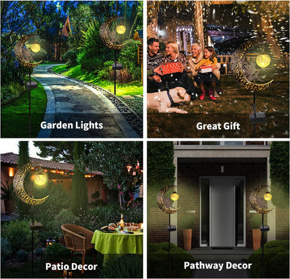 Enchant Your Outdoor Space with Solar Garden Moon Fairy Lights - Waterproof Warm White LED Stake Ornament for Pathway and Patio Decor