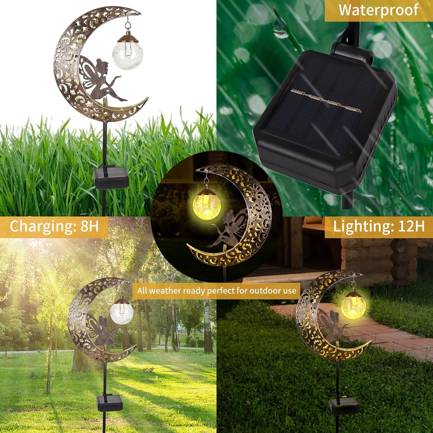 Enchant Your Outdoor Space with Solar Garden Moon Fairy Lights - Waterproof Warm White LED Stake Ornament for Pathway and Patio Decor