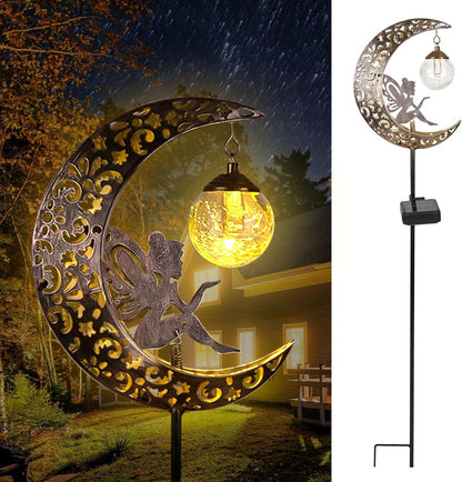 Enchant Your Outdoor Space with Solar Garden Moon Fairy Lights - Waterproof Warm White LED Stake Ornament for Pathway and Patio Decor