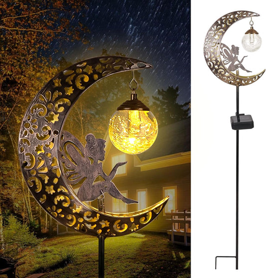 Enchant Your Outdoor Space with Solar Garden Moon Fairy Lights - Waterproof Warm White LED Stake Ornament for Pathway and Patio Decor