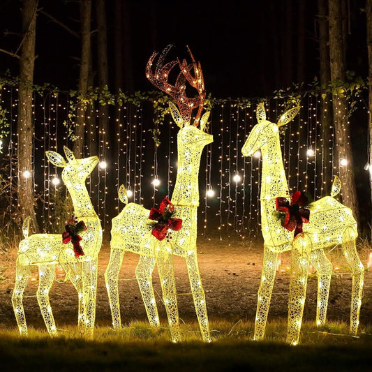 Illuminate Your Holidays with Our 3-Piece Christmas Lighted Reindeer Family Decoration - Perfect for Your Outdoor Yard!