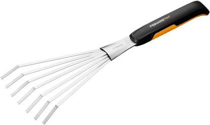 Xact Hand Rake, Heavy Duty Gardening Hand Tool with Ergonomic Handle and Hanging Hole for Storage, Stainless Steel Head and Tines, Perfect for Maintaining a Raised Garden Bed