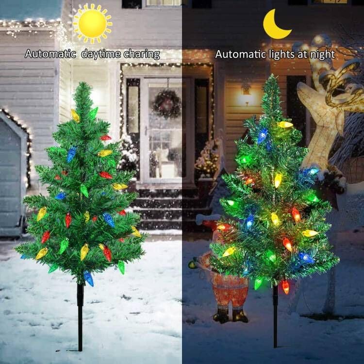 Transform Your Outdoor Christmas Display with Our Upgraded 4-Pack Solar Christmas Garden Stake Lights - Multi-Color Magic for Your Patio and Pathway