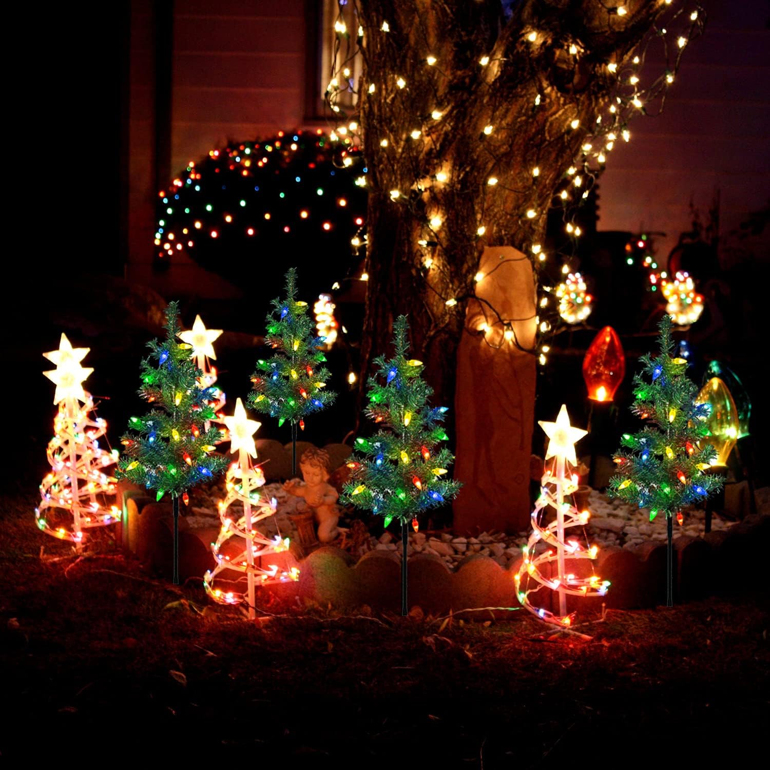 Transform Your Outdoor Christmas Display with Our Upgraded 4-Pack Solar Christmas Garden Stake Lights - Multi-Color Magic for Your Patio and Pathway