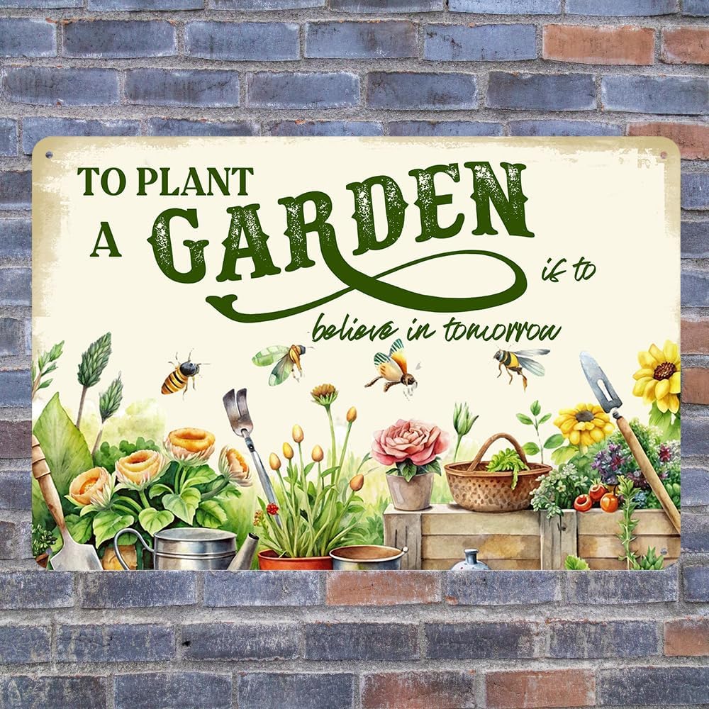 Charming Vintage Garden Metal Sign - Humorous Wall Decor for Plant Lovers – Inspirational Gift for Gardeners - 8x12 Inch Country Rustic Decoration
