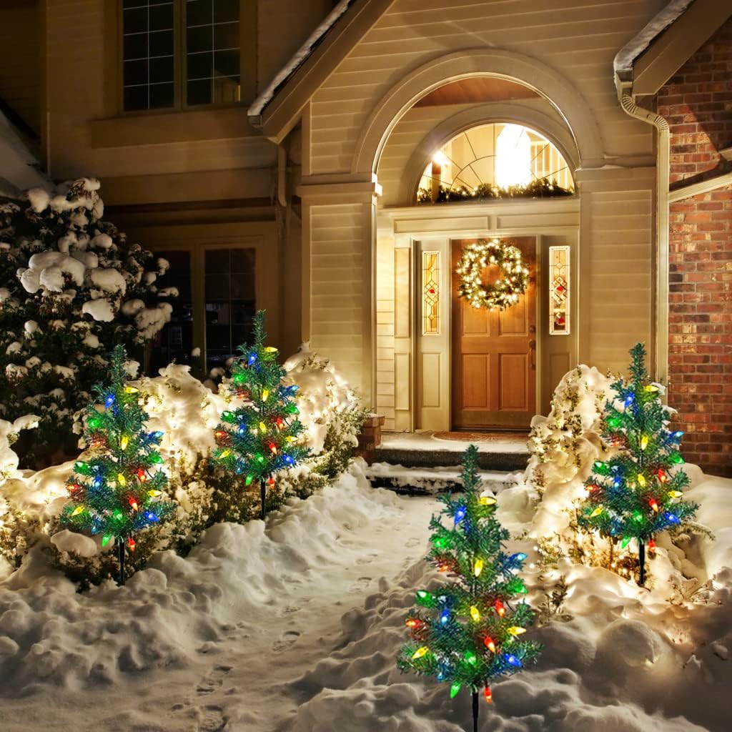 Transform Your Outdoor Christmas Display with Our Upgraded 4-Pack Solar Christmas Garden Stake Lights - Multi-Color Magic for Your Patio and Pathway