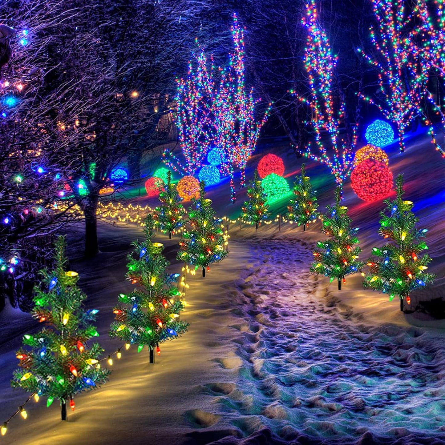 Transform Your Outdoor Christmas Display with Our Upgraded 4-Pack Solar Christmas Garden Stake Lights - Multi-Color Magic for Your Patio and Pathway
