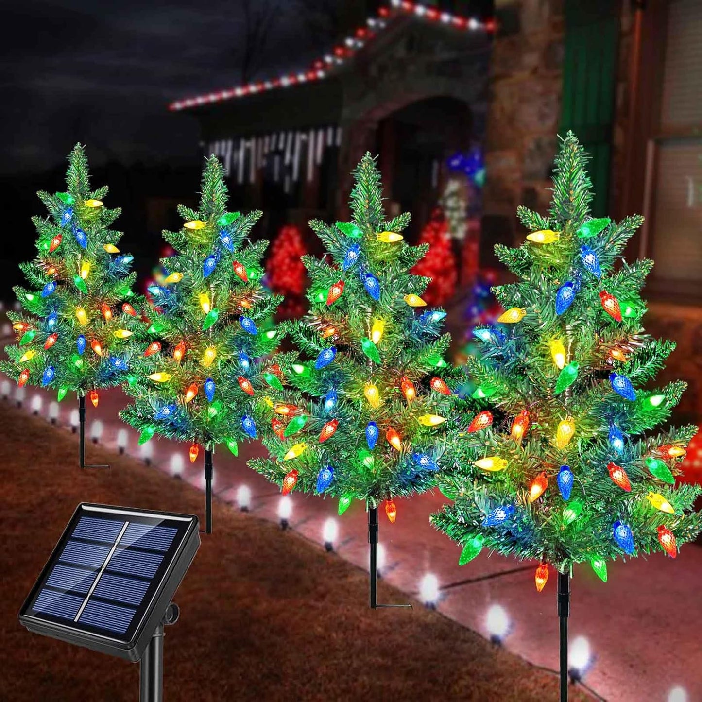 Transform Your Outdoor Christmas Display with Our Upgraded 4-Pack Solar Christmas Garden Stake Lights - Multi-Color Magic for Your Patio and Pathway