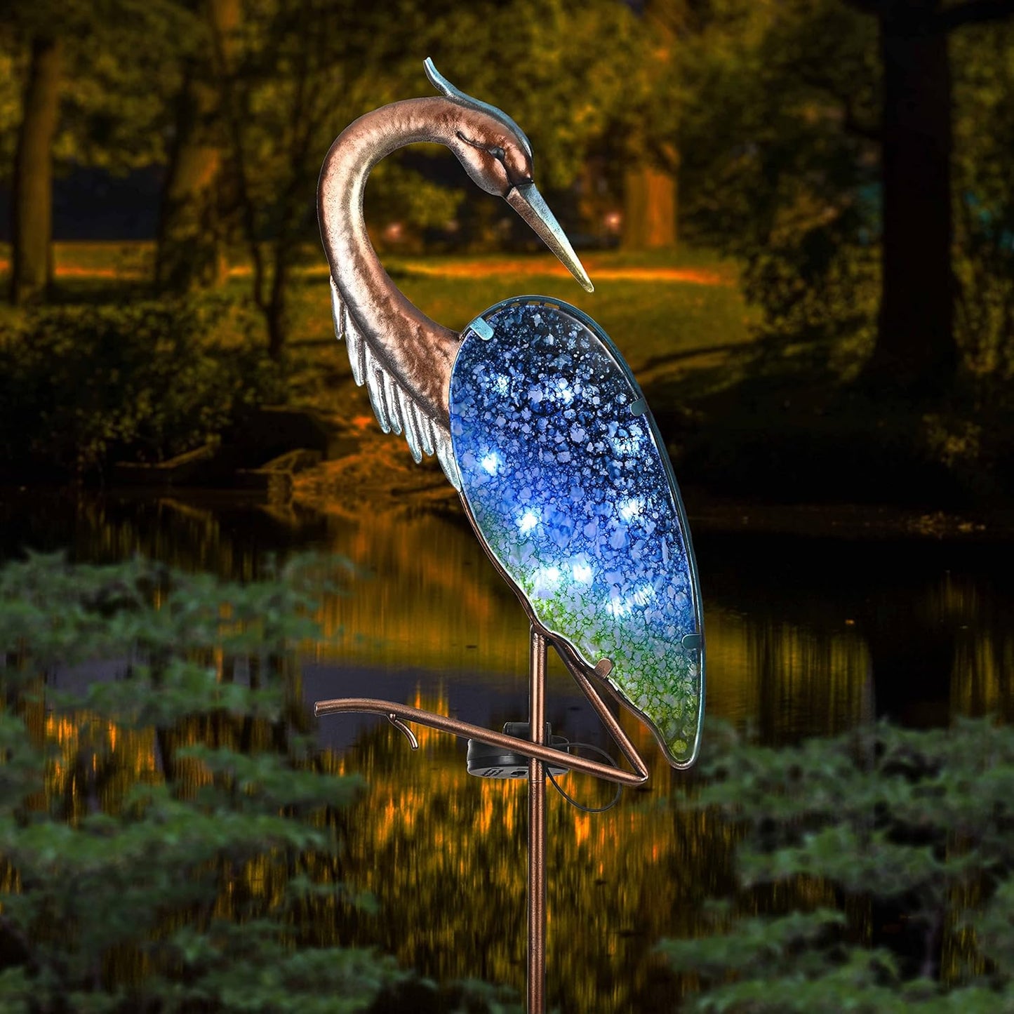 Illuminate Your Outdoor Oasis with the Stunning 42.91" Blue Heron Solar Garden Light - Perfect Lawn Ornament for Enchanting Decor