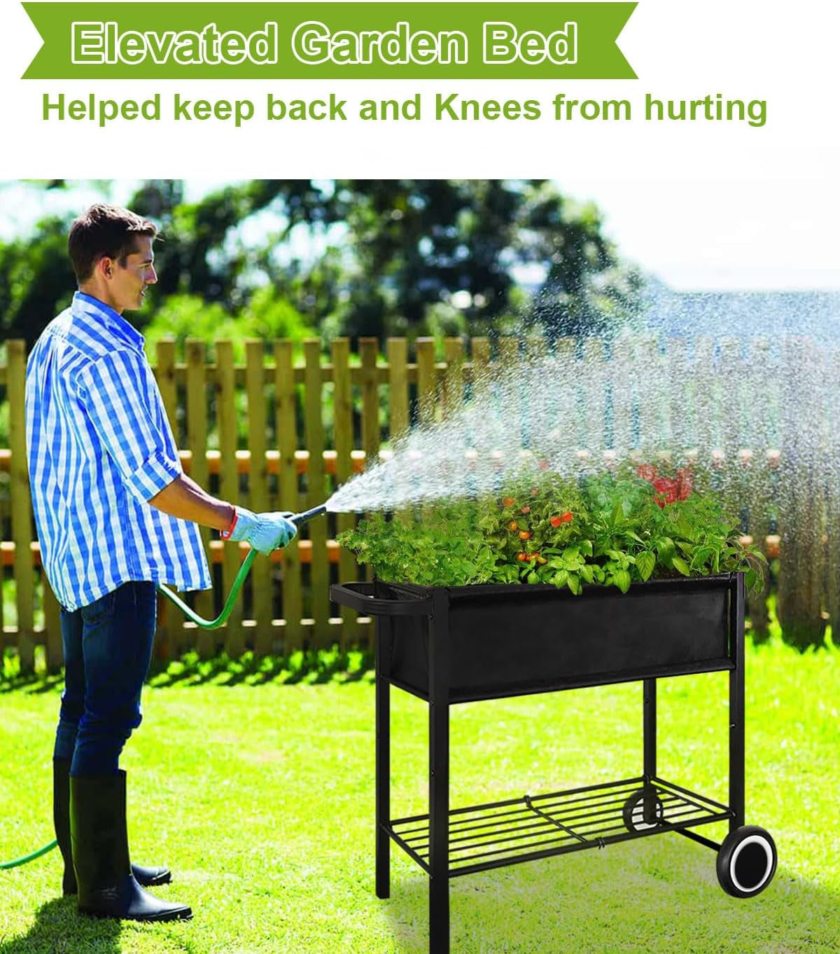Elevate Your Gardening Game with Our Stylish Black Raised Garden Bed on Wheels - Perfect for Vegetables, Flowers, and Herbs!