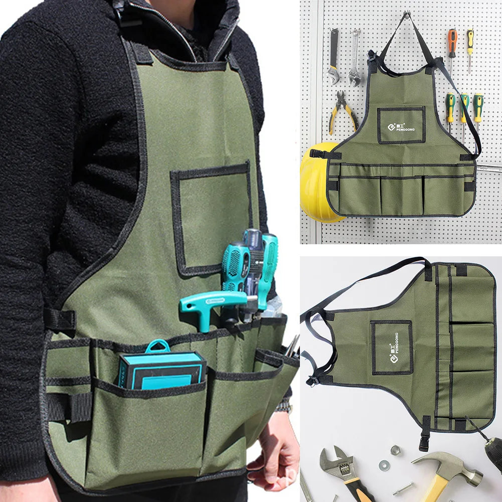 Elevate Your Craft with Our Waterproof Multifunctional Tool Apron - Durable Oxford Cloth Design with Multi-Pockets for Woodworkers and Gardeners