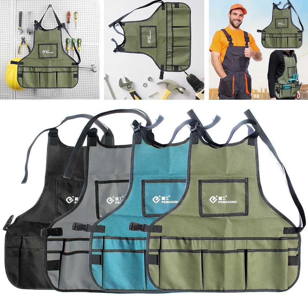 Elevate Your Craft with Our Waterproof Multifunctional Tool Apron - Durable Oxford Cloth Design with Multi-Pockets for Woodworkers and Gardeners