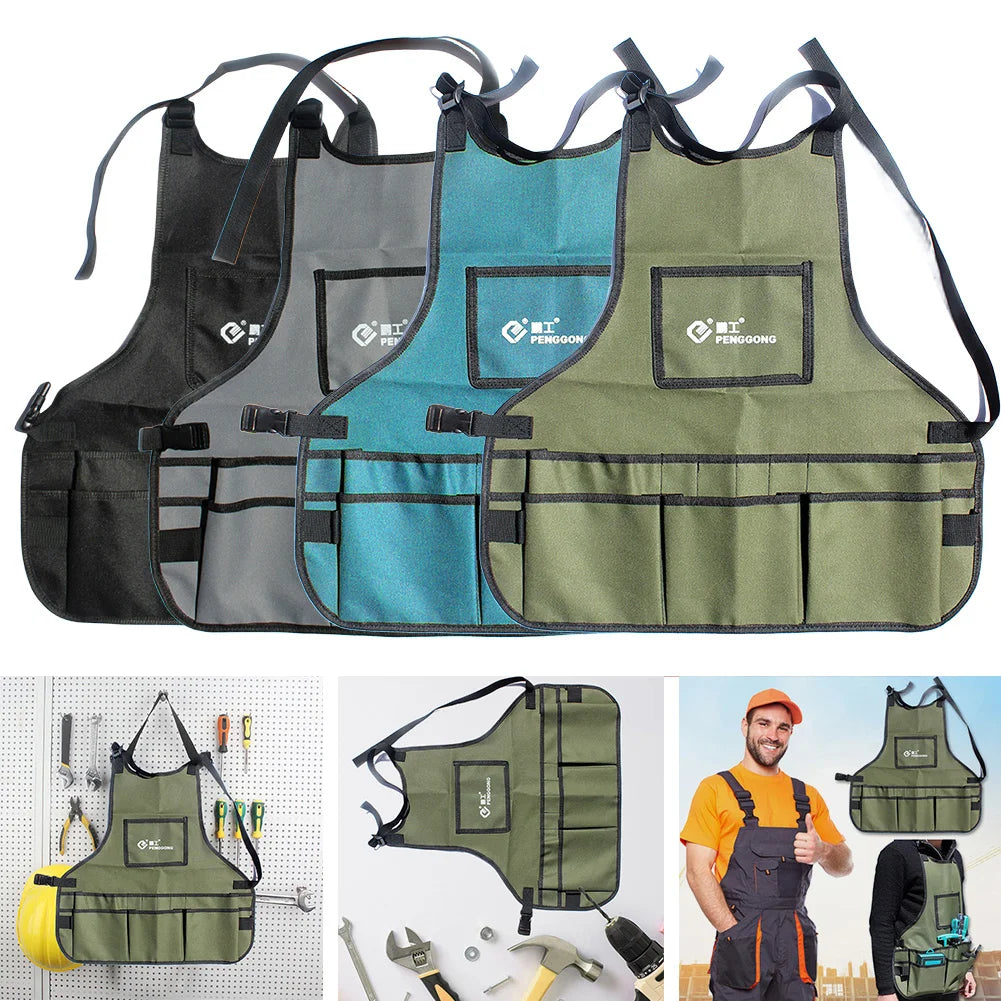 Elevate Your Craft with Our Waterproof Multifunctional Tool Apron - Durable Oxford Cloth Design with Multi-Pockets for Woodworkers and Gardeners