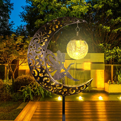 Enchant Your Outdoor Space with Solar Garden Moon Fairy Lights - Waterproof Warm White LED Stake Ornament for Pathway and Patio Decor