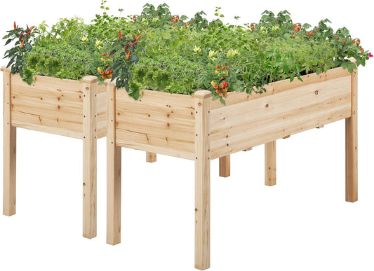 Elevate Your Gardening Experience with Our Set of 2 Classic Wooden Raised Garden Beds - Perfect for Patios, Backyards, and Balconies!