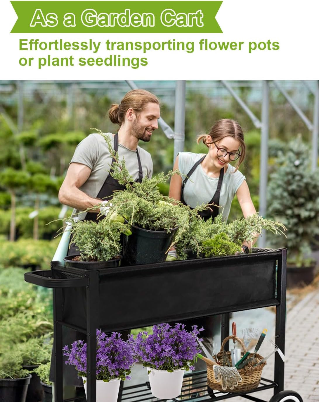 Elevate Your Gardening Game with Our Stylish Black Raised Garden Bed on Wheels - Perfect for Vegetables, Flowers, and Herbs!
