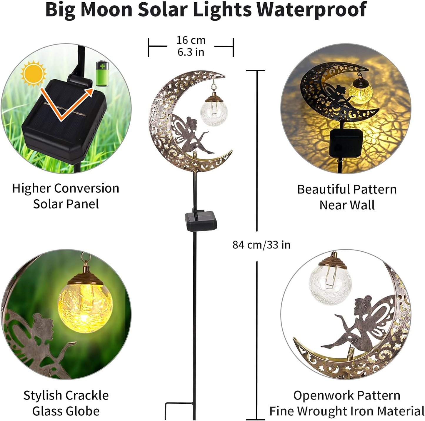 Enchant Your Outdoor Space with Solar Garden Moon Fairy Lights - Waterproof Warm White LED Stake Ornament for Pathway and Patio Decor